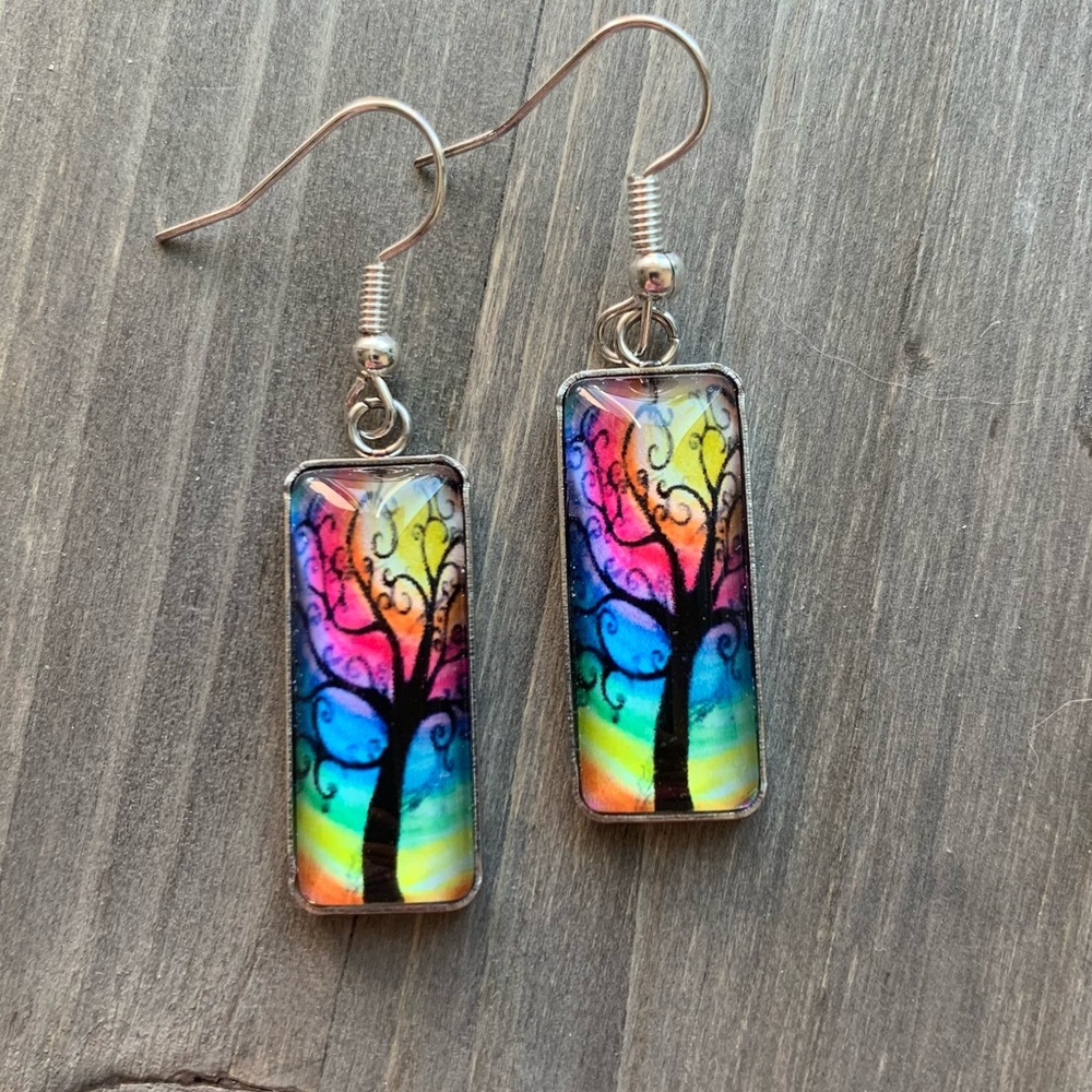 3/$20-Colorful Tree Design Earrings